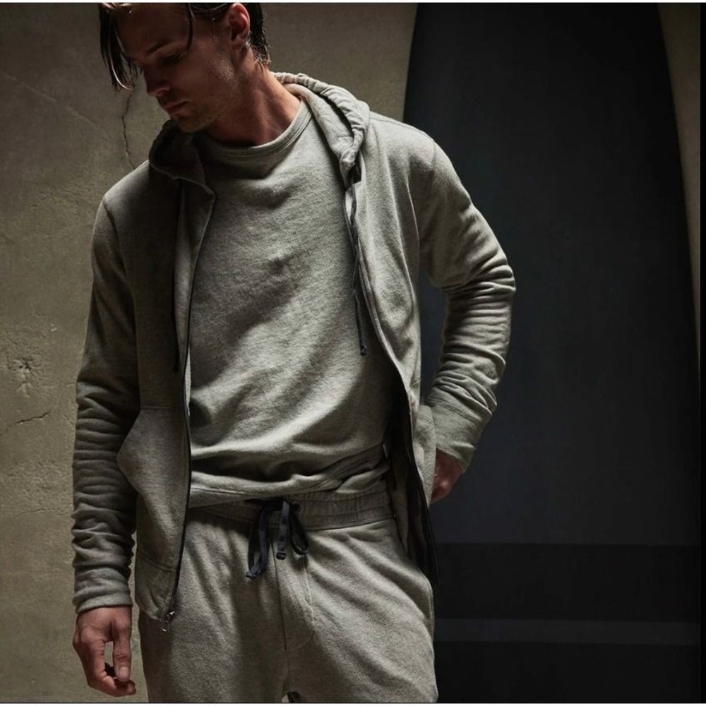 James Perse Mens Hoodie Size S Standard Heather Grey Full Zip USA Quiet Luxury